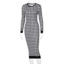 Load image into Gallery viewer, Dulzura Houndstooth Print Women Long Sleeve Midi Dress Hollow Out Bodycon Sexy Streetwear 2020 Autumn Winter Club Elegant Slim
