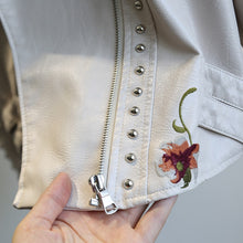 Load image into Gallery viewer, Spring Autumn Floral Print Embroidery Faux Leather Jacket Women High Street Motorcycle Black Punk Outerwear Biker Jacket
