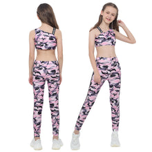 Load image into Gallery viewer, Camouflage Sports Suit 2 Piece Yoga Sets Running Gymnastics Dancewear Sleeveless Tank Crop Tops+Pants Sport Tracksuits for Girls
