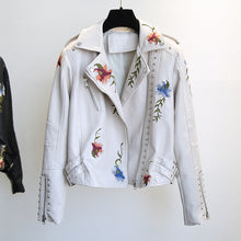 Load image into Gallery viewer, Spring Autumn Floral Print Embroidery Faux Leather Jacket Women High Street Motorcycle Black Punk Outerwear Biker Jacket
