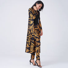Load image into Gallery viewer, New Summer Women 2 Pieces Set Vintage Palazoo Print High Waist Elastic Pants Long Sleeve Open Front Coat Homewear Business Suit
