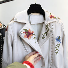 Load image into Gallery viewer, Spring Autumn Floral Print Embroidery Faux Leather Jacket Women High Street Motorcycle Black Punk Outerwear Biker Jacket

