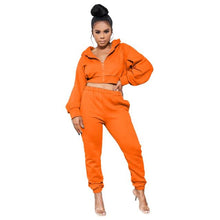 Load image into Gallery viewer, Cutubly Long Sleeve Women'S Set Women Solid 2 Piece Set Tracksuit Zipper Hoodies Crop Top Sweatpants Jogging Suit Fashion Outfit
