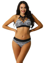 Load image into Gallery viewer, 2021 Women Sexy Bikini Set Two Piece Geometric Print Halter Backless Hollow Out Swimsuit Female Adjustable Bra Beach Swimwear
