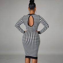 Load image into Gallery viewer, Dulzura Houndstooth Print Women Long Sleeve Midi Dress Hollow Out Bodycon Sexy Streetwear 2020 Autumn Winter Club Elegant Slim
