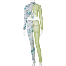 Load image into Gallery viewer, Cutubly 2 Pieces Set Spring Autumn Women Sexy Two Piece Set For Women Long Sleeve Hollow Out Patchwork Mesh Party Club Tracksuit
