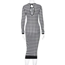 Load image into Gallery viewer, Dulzura Houndstooth Print Women Long Sleeve Midi Dress Hollow Out Bodycon Sexy Streetwear 2020 Autumn Winter Club Elegant Slim
