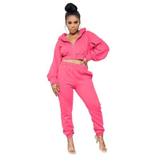 Load image into Gallery viewer, Cutubly Long Sleeve Women'S Set Women Solid 2 Piece Set Tracksuit Zipper Hoodies Crop Top Sweatpants Jogging Suit Fashion Outfit

