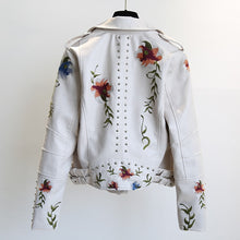 Load image into Gallery viewer, Spring Autumn Floral Print Embroidery Faux Leather Jacket Women High Street Motorcycle Black Punk Outerwear Biker Jacket
