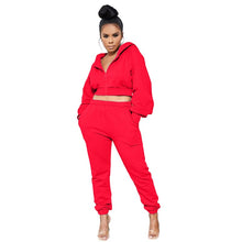 Load image into Gallery viewer, Cutubly Long Sleeve Women'S Set Women Solid 2 Piece Set Tracksuit Zipper Hoodies Crop Top Sweatpants Jogging Suit Fashion Outfit
