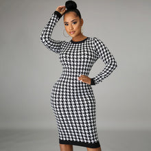 Load image into Gallery viewer, Dulzura Houndstooth Print Women Long Sleeve Midi Dress Hollow Out Bodycon Sexy Streetwear 2020 Autumn Winter Club Elegant Slim
